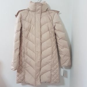 Kenneth Cole FauxFur Down PufferJacket Small Beige